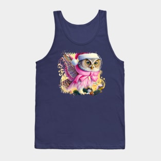 Vintage Pink Christmas Owl Tank Top